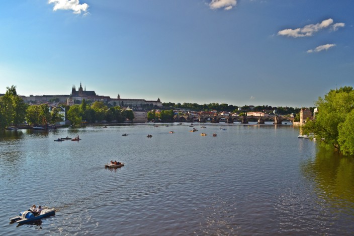 Charles Bridge on the right, Prague Castle on the left